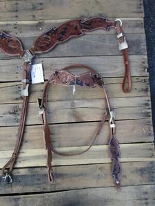 HEADSTALL BRUSTKRAGEN WESTERN BRENSE PFERD TRAIL VERGNÜGUNGSFASS LEDER HEFTKLAMMER - Bild 1 von 7