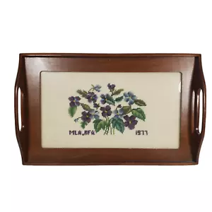 Servizio vassoio legno punto croce floreale vintage anni 70 giro anemone geranio 20x12 - Foto 1 di 8