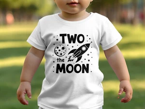 Boys 2nd Birthday T Shirt Two the Moon Rocket White T-Shirt Space 2 Years Old - Picture 1 of 5