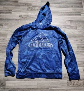 Adidas Blue Logo Lightweight Fleece Hoodie Pullover Youth Size XL 18/20 - Picture 1 of 6