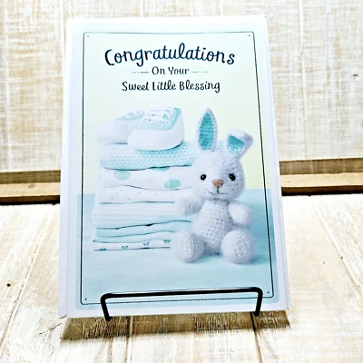 Tarjeta de felicitación para bebé Hallmark mantas de conejito azul bendición felicitaciones Foto 1 de 4
