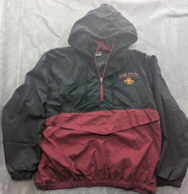 Iowa State Cyclones 1/2 Zip Windbreaker Jacket Mens XL NCAA VTG Look Sherpa Hood - Image 1 of 4