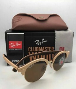 Polarized RAY-BAN Sunglasses CLUBROUND WOOD RB 4246-M 1179/57 Brown Gold w/Brown