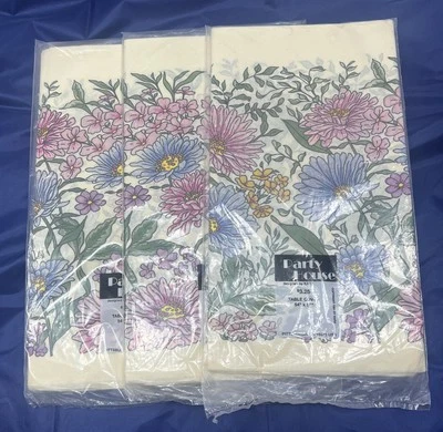Cubierta de mesa vintage 1991 Kara Party House flores 54 X 96 NOS 3 PIEZAS azul marfil Foto 1 de 4