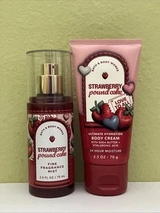 Bath & Body Works STRAWBERRY POUND CAKE Travel Fragrance Mist & Cream Set 2.5oz - Picture 1 of 2
