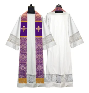 Elegant Violet Church Stole with Jerusalem Cross Motif - Picture 1 of 2