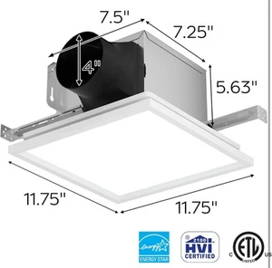 Bathroom Exhaust Fan 100 CFM w/ LED Light – Quiet, Energy Star Rated - Picture 1 of 5