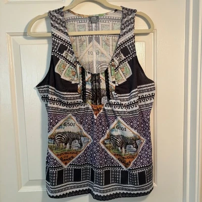 OneWorld Sleep Pajama Tank Top XL Zebra Stamp Print Sleeveless Lounge - Image 1 of 4