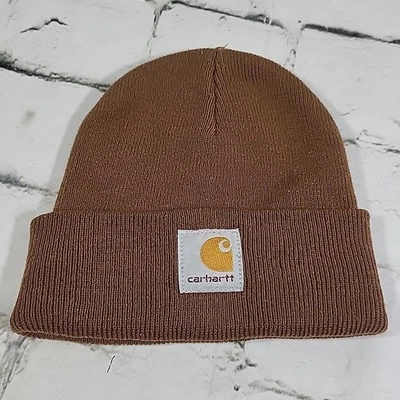 Carhartt Niño Pequeño Gorro Marrón Elastizado Tejido Puño Cálido Invierno Sombrero Gorra Esquí Foto 1 de 4