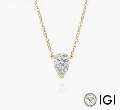 1.0ct Pear-Cut Lab-Grown Diamond Solitaire Pendant Necklace – 9K Yellow Gold - Image 1 of 4