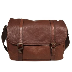Fossil Cognac Brown Leather Vintage Large Messenger Cross Body Laptop Bag Mens - Picture 1 of 16