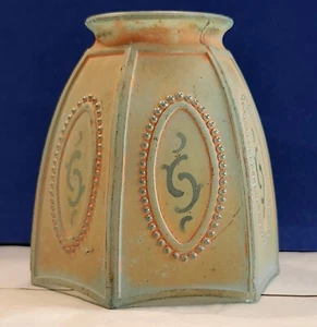 Vintage Green Glass Six Sided Lamp Shade Arts & Crafts Era - Picture 1 of 3