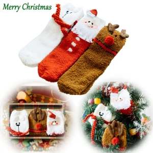 3Pairs Christmas Slipper Socks Unisex Fluffy Socks Warm Winter Xmas Holiday Gift - Picture 1 of 12