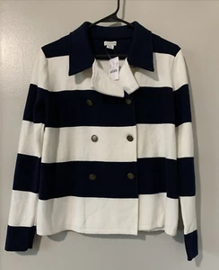 NEW   J By J Crew Cardigan  Sweater  Size XS (Runs Bigger)  Ivory  Navy  Buttons - Picture 1 of 14