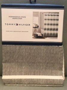 Tommy Hilfiger White Gray Independence Stripe Sheersucker Fabric Shower Curtain - Picture 1 of 6