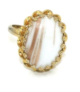 Anillo Ajustable Vintage Tono Dorado Piedra Blanca con Bandas de Cobre - Imagen 1 de 12