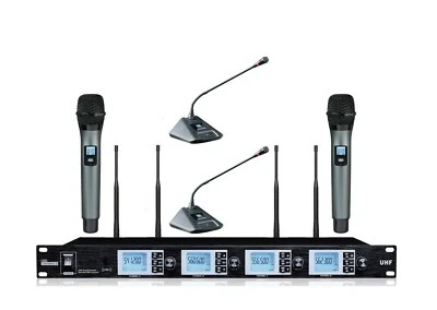 UHF 4 Channel Pro Wireless Desktop Conference Microphone 2 Gooseneck 2 Handheld - Image 1 of 4
