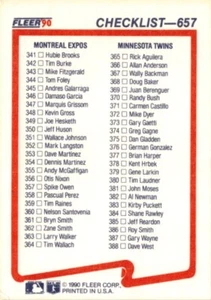 1990 Fleer Checklist #657 Baseball Card UNMARKED - Picture 1 of 1