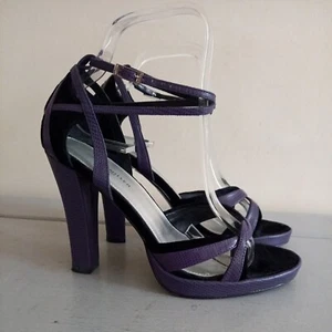 Karen Millen Purple & Black Leather Strappy Sandals Party Occasion UK5 EU38 - Imagen 1 de 12