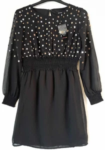 LA Mini Vestido Negro Fiesta Ocasión Ropa con Lentejuelas Estrellas NUEVO - Imagen 1 de 7