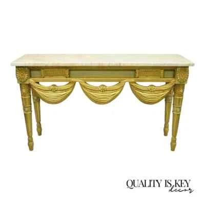 Mesa consola francesa Luis XVI francesa mármol oro verde neoclásica Italian Regency Foto 1 de 4