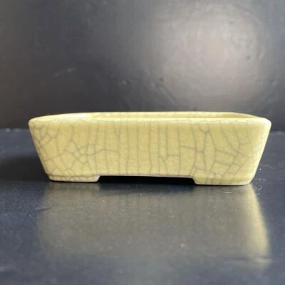 Japanese Bonsai pot Yellow craze Rectangular shape Mini size W9.6cm SEIKO - Image 1 of 4