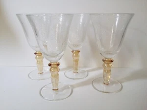 4 Hand-Blown Bubble Glass_Wine Goblets_Clear with Colored Stem 7.25" Poland - Picture 1 of 6