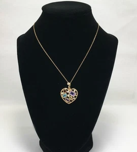 Vintage Gold Vermeil Heart Necklace Sterling RI 925 Amethyst Topaz Citrine - Picture 1 of 8