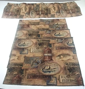 Tapestry Fabric Table Runner & 4 Placemats Cabin Fishing Camping Rustic Decor - Picture 1 of 22