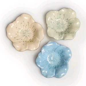 Yankee Candle Ceramic Flower Tea Light Holders Pastels Set Of 3 Boho - Picture 1 of 5