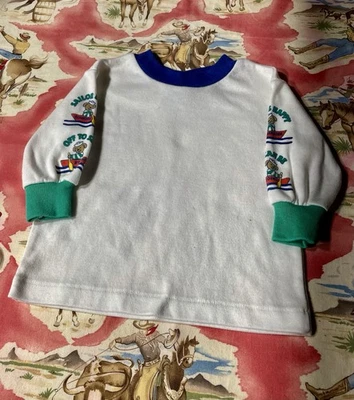 Top vintage años 80 Baby B’gosh Osh Kosh niños manga larga vela temática 6-9 M Foto 1 de 4