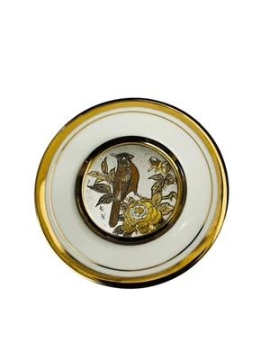 Mini plato de oro de 24 quilates arte de Chokin Japón 1985 decoración flor cardinal Foto 1 de 4