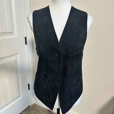 Colete de couro genuíno vintage Kenar preto camurça com forro de cetim tamanho M - Imagem 1 de 4