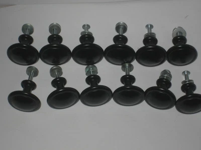Lote de 12 puxadores de botão de gaveta vintage redondo de metal preto - Imagem 1 de 4