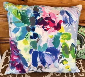 von Anthropologie Abstraktes Aquarell Blumen 18" Dekokissen Baumwolle - Bild 1 von 4