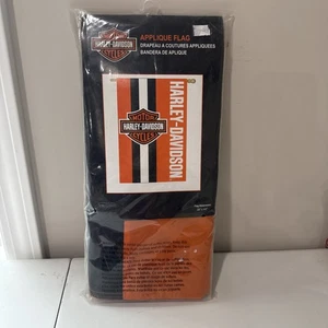 Harley Davidson Appliqué Flag Banner 28” X 44” Black Orange White Stipes New - Picture 1 of 7