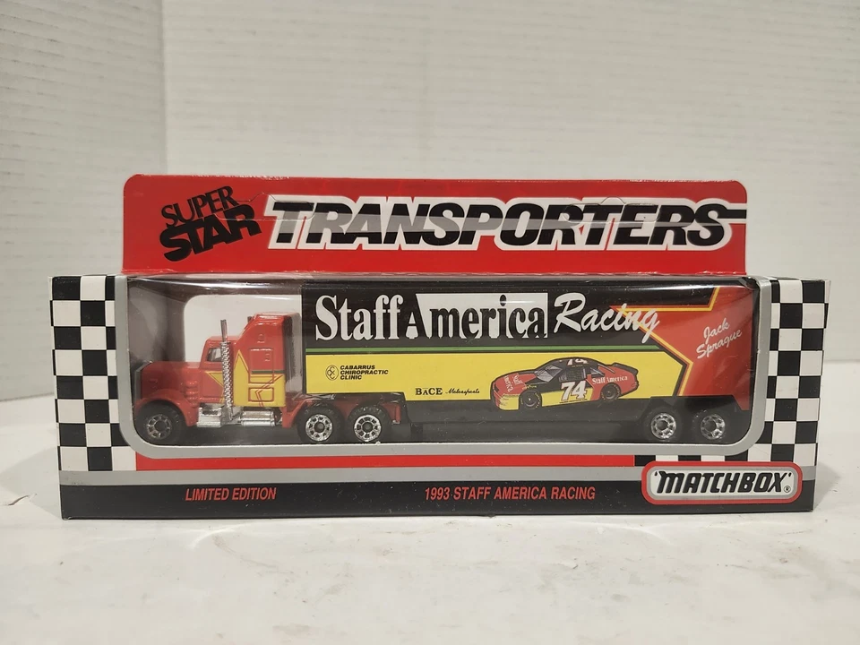 Matchbox Super Stars Transporters NASCAR #74 Staff America Racing 1993 Semi NIB - Image 1 of 4