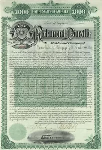 Richmond and Danville Railroad - LETZTE - 1886 datiert Virginia Railway Gold Bon - Bild 1 von 1