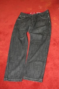 Crown Holder Mens 36x34 Charcoal Black Jeans Y2K Hip Hop Designer Beads & Badges - Picture 1 of 13