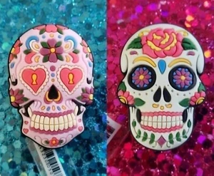 2 Sugar Skulls Shoe Charms For Crocs From Babole NEW with tags Set Of 2 - Picture 1 of 7
