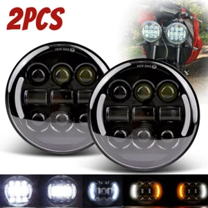Pair 5-3/4" 5.75'' LED Headlight High/Low Beam DRL Turn Signal For Rocket III - Picture 1 of 8