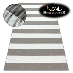 MODERN NATURAL SISAL RUG 'FLAT' 48644686 white grey Stripes FlatWeave Easy Clean - Picture 1 of 12