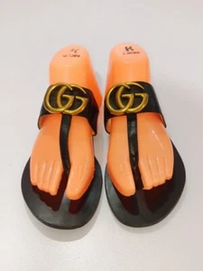 GUCCI MARMONT BLACK LEATHER FLAT SANDALS SIZE, EU36, US6 - Picture 1 of 21