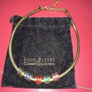 JOAN RIVERS Omega Necklace Reversible Pave Enamel Slide NEW IN BOX Bag Signed - Picture 1 of 6