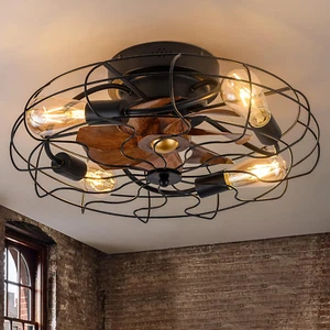 21" Low Profile Caged Ceiling Fan with Lights Remote Control, Include Bulbs, Far - Picture 1 of 9