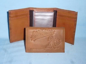 OAKLAND A'S ATHLETICS   Leather TriFold Wallet  NEW   brown 2 - Picture 1 of 4