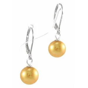 Ohrringe 8,5-9 mm echte AAA goldene Perlen Ohrstecker in 14 Karat Weißgold - Bild 1 von 1