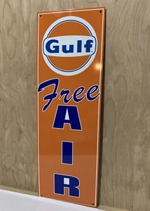 Gulf Free Air Metal  Gasoline Gas sign Pump Oil Gasoline Orange WOW!!! - Picture 1 of 3