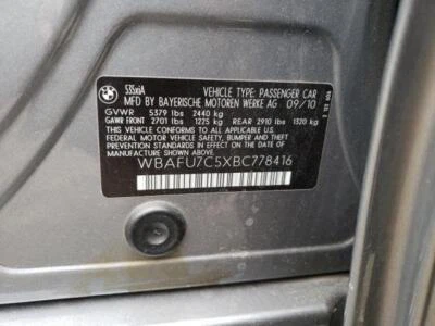 2011 BMW 535I Instrument Panel Air Bag Grey OEM Used 85K Miles K38331 Foto 1 de 4