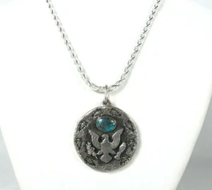 Turquoise Sterling 925 Navajo Morenci Patriot Liberty Necklace Nathan Lefthand - Picture 1 of 6